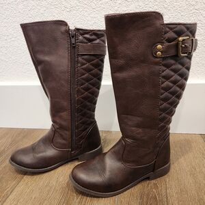 Piper Dark Brown Quilted Kids Zipper  Boots with Buckle Size 12M